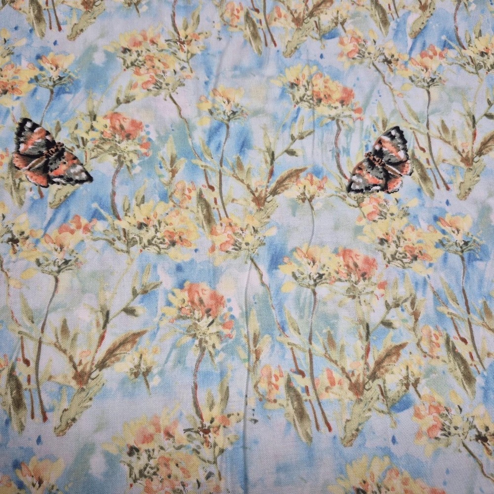 Floral Delight Butterflies Cotton Fabric Susan Winget Butterflies Pastel 5.5 Yds